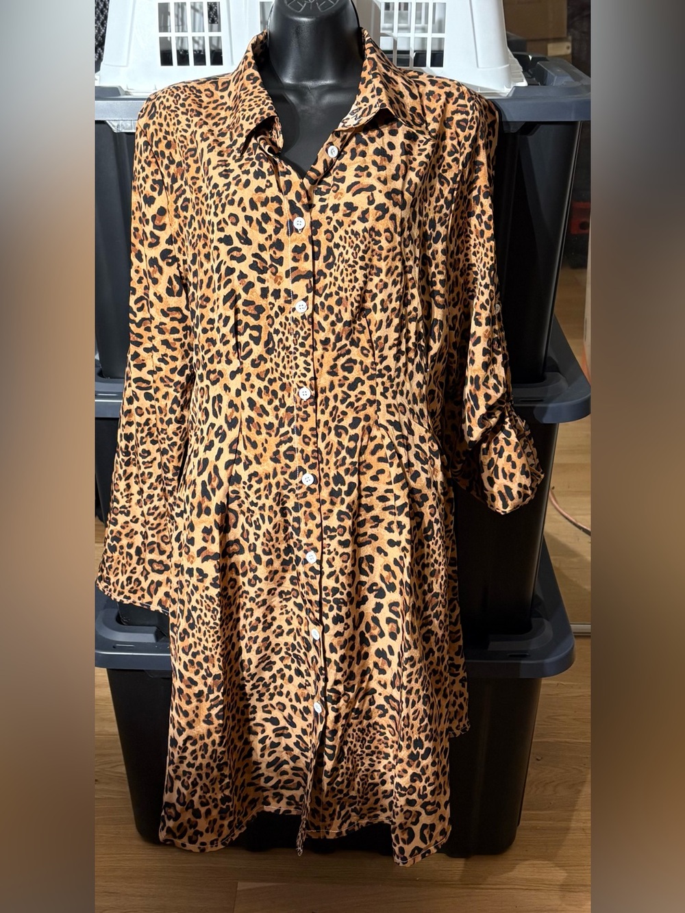 Leopard Print Button-Front Women's Dress